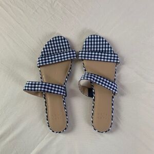 Alex + Alex blue gingham plaid check two strap flats sandals‎ size 10M new